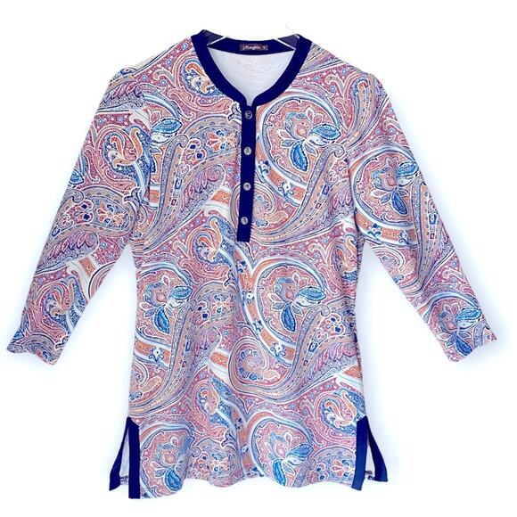 J. McLaughlin Tops - J. McLaughlin Women's  Small Catalina Henley Paisley Snap Tunic Blue Orange